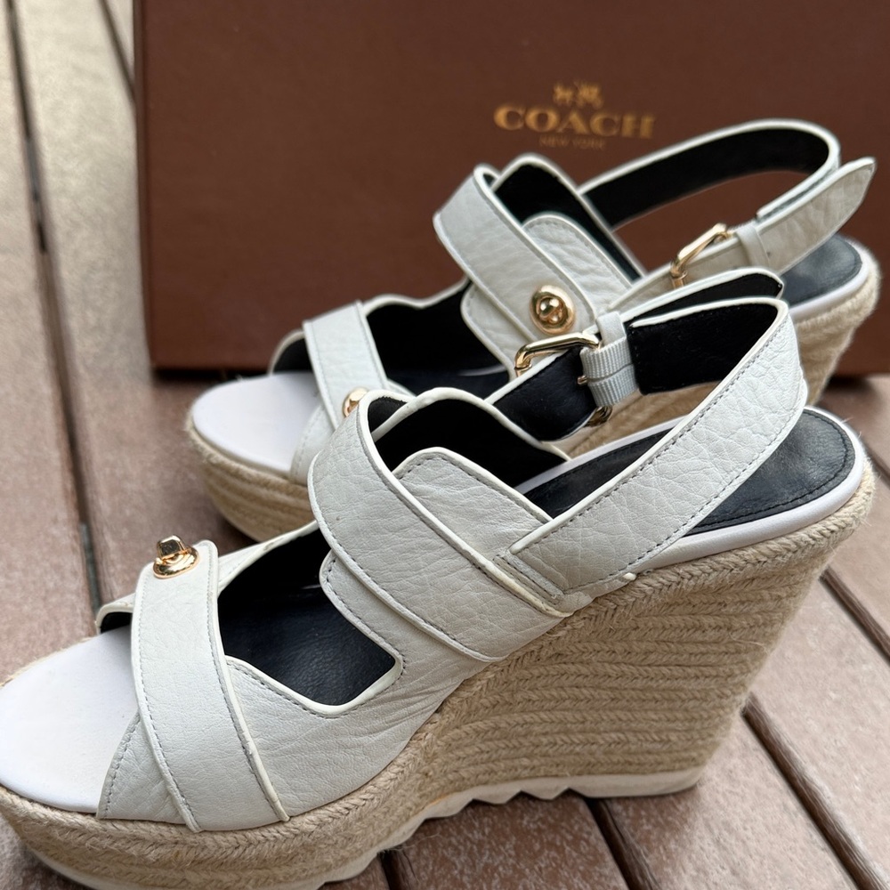 Coach Women's Cream Wedge Sandals